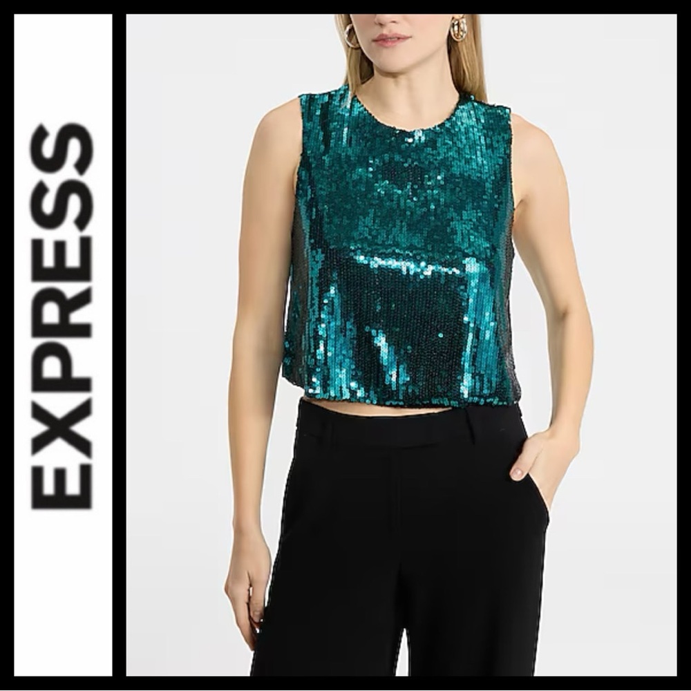 NWT Express Emerald Green Sequin Crop Top